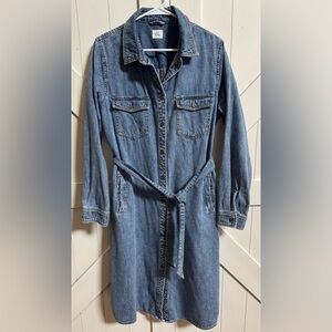 Wash Lab Denim Chloe Long Sleeve Belted Denim Shirtdress Size Large
